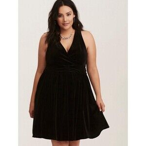 Torrid Black Velvet Surplice Full Skirt Tank Dress Size 28 NWT!!!